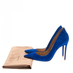 Pre Owned Gianvito Rossi Blue Suede Pointed Toe Pumps Size 38