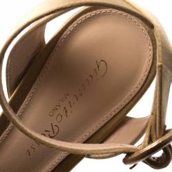 Pre Owned Gianvito Rossi Gold Satin Block Heel Cross Strap Platform Sandals Size 35.5