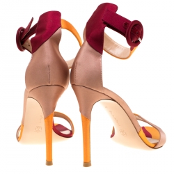 Pre Owned Gianvito Rossi Multicolor Patchwork Satin Ankle Strap Open Toe Sandals Size 37