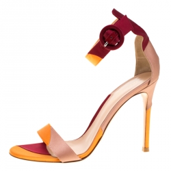 Pre Owned Gianvito Rossi Multicolor Patchwork Satin Ankle Strap Open Toe Sandals Size 37