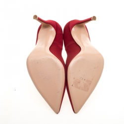 Pre Owned Gianvito Rossi Red Satin Pointed Toe Pumps Size 37