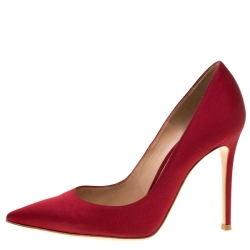 Pre Owned Gianvito Rossi Red Satin Pointed Toe Pumps Size 37