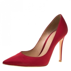 Pre Owned Gianvito Rossi Red Satin Pointed Toe Pumps Size 37