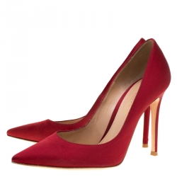 Pre Owned Gianvito Rossi Red Satin Pointed Toe Pumps Size 37