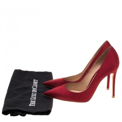 Pre Owned Gianvito Rossi Red Satin Pointed Toe Pumps Size 37