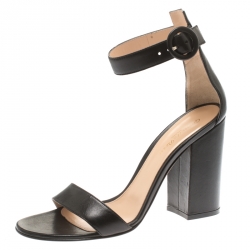 Pre Owned Gianvito Rossi Black Leather Versilia Ankle Strap Sandals Size 39