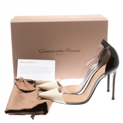 Pre Owned Gianvito Rossi Monochrome Patent Leather and PVC Plexi Pointed Toe Pumps Size 37.5
