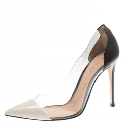 Pre Owned Gianvito Rossi Monochrome Patent Leather and PVC Plexi Pointed Toe Pumps Size 37.5