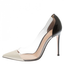 Pre Owned Gianvito Rossi Monochrome Patent Leather and PVC Plexi Pointed Toe Pumps Size 37.5