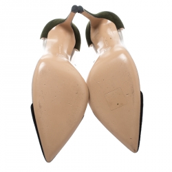 Pre Owned Gianvito Rossi Black/Green Suede And PVC Plexi Pointed Toe Pumps Size 37