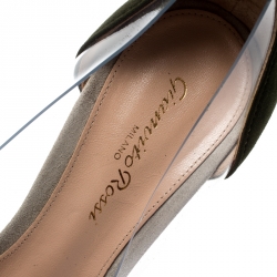 Pre Owned Gianvito Rossi Black/Green Suede And PVC Plexi Pointed Toe Pumps Size 37