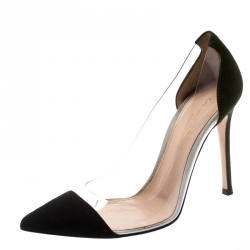 Gianvito Rossi Black/Green Suede And PVC Plexi Pointed Toe