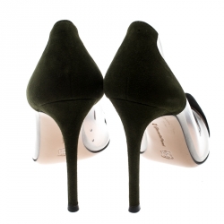 Pre Owned Gianvito Rossi Black/Green Suede And PVC Plexi Pointed Toe Pumps Size 37