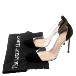 Pre Owned Gianvito Rossi Black/Green Suede And PVC Plexi Pointed Toe Pumps Size 37