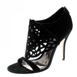 Pre Owned Gianvito Rossi Black Suede Cutout Sandals Size 40