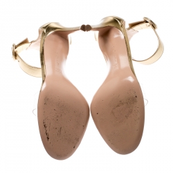 Pre Owned Gianvito Rossi Metallic Gold Leather And PVC Stella Ankle Strap Sandals Size 38