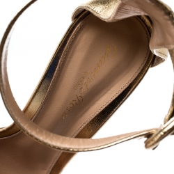 Pre Owned Gianvito Rossi Metallic Gold Leather And PVC Stella Ankle Strap Sandals Size 38
