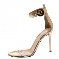 Pre Owned Gianvito Rossi Metallic Gold Leather And PVC Stella Ankle Strap Sandals Size 38