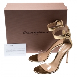 Pre Owned Gianvito Rossi Metallic Gold Leather And PVC Stella Ankle Strap Sandals Size 38