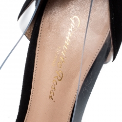 Pre Owned Gianvito Rossi Black Suede Leather And PVC Plexi Pointed Toe Pumps Size 38