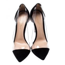 Pre Owned Gianvito Rossi Black Suede Leather And PVC Plexi Pointed Toe Pumps Size 38