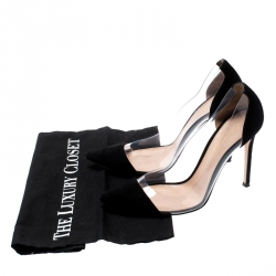 Pre Owned Gianvito Rossi Black Suede Leather And PVC Plexi Pointed Toe Pumps Size 38