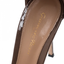 Pre Owned Gianvito Rossi Brown Patent Leather And Black Satin Bunny Bow Ankle Strap Sandals Size 38