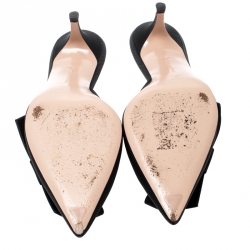 Pre Owned Gianvito Rossi Black Canvas Kyoto Bow Detail Pointed Toe Mules Size 36.5