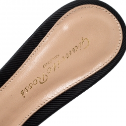 Pre Owned Gianvito Rossi Black Canvas Kyoto Bow Detail Pointed Toe Mules Size 36.5