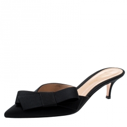Pre Owned Gianvito Rossi Black Canvas Kyoto Bow Detail Pointed Toe Mules Size 36.5
