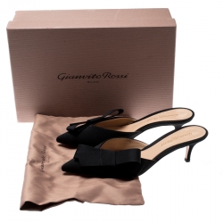 Pre Owned Gianvito Rossi Black Canvas Kyoto Bow Detail Pointed Toe Mules Size 36.5