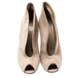 Pre Owned Gianvito Rossi Beige Suede Vamp Peep Toe Booties Size 39