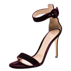 Pre Owned Gianvito Rossi Burgundy Velvet Portofino Ankle Strap Sandals Size 40