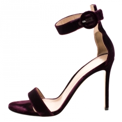 Pre Owned Gianvito Rossi Burgundy Velvet Portofino Ankle Strap Sandals Size 40