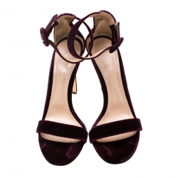 Pre Owned Gianvito Rossi Burgundy Velvet Portofino Ankle Strap Sandals Size 40