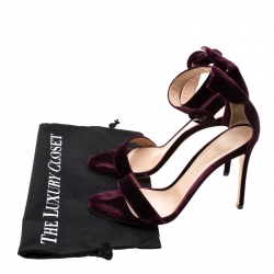 Pre Owned Gianvito Rossi Burgundy Velvet Portofino Ankle Strap Sandals Size 40