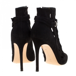 Pre Owned Gianvito Rossi Black Suede Diamond Cut Out Ankle Boots Size 39