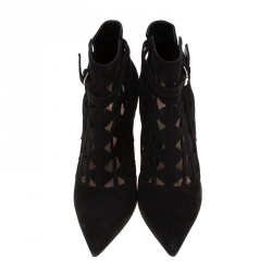 Pre Owned Gianvito Rossi Black Suede Diamond Cut Out Ankle Boots Size 39