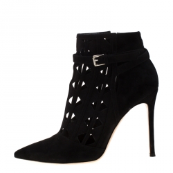 Pre Owned Gianvito Rossi Black Suede Diamond Cut Out Ankle Boots Size 39