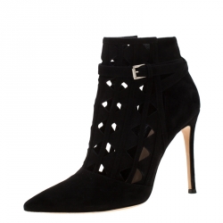 Pre Owned Gianvito Rossi Black Suede Diamond Cut Out Ankle Boots Size 39
