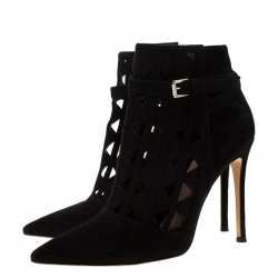 Pre Owned Gianvito Rossi Black Suede Diamond Cut Out Ankle Boots Size 39