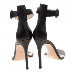 Pre Owned Gianvito Rossi Black Leather And PVC Stella Ankle Strap Open Toe Sandals Size 38