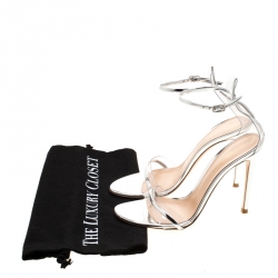 Pre Owned Gianvito Rossi Metallic Silver Leather And PVC Natalie Ankle Strap Sandals Size 39