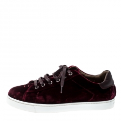 Pre Owned Gianvito Rossi Burgundy Velvet Loft Low Top Lace Up Sneakers Size 37.5
