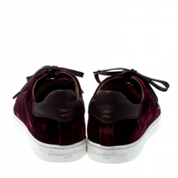 Pre Owned Gianvito Rossi Burgundy Velvet Loft Low Top Lace Up Sneakers Size 37.5