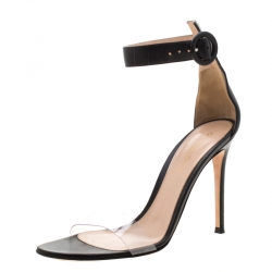 Pre Owned Gianvito Rossi Black Leather And PVC Ankle Strap Sandals 38.5