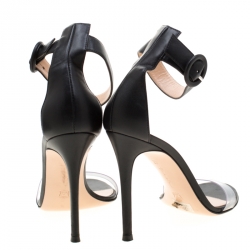 Pre Owned Gianvito Rossi Black Leather And PVC Ankle Strap Sandals 38.5