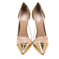 Pre Owned Gianvito Rossi Metallic Gold Leather And PVC Plexi Pumps Size 38
