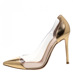 Pre Owned Gianvito Rossi Metallic Gold Leather And PVC Plexi Pumps Size 38