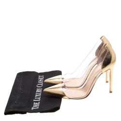 Pre Owned Gianvito Rossi Metallic Gold Leather And PVC Plexi Pumps Size 38